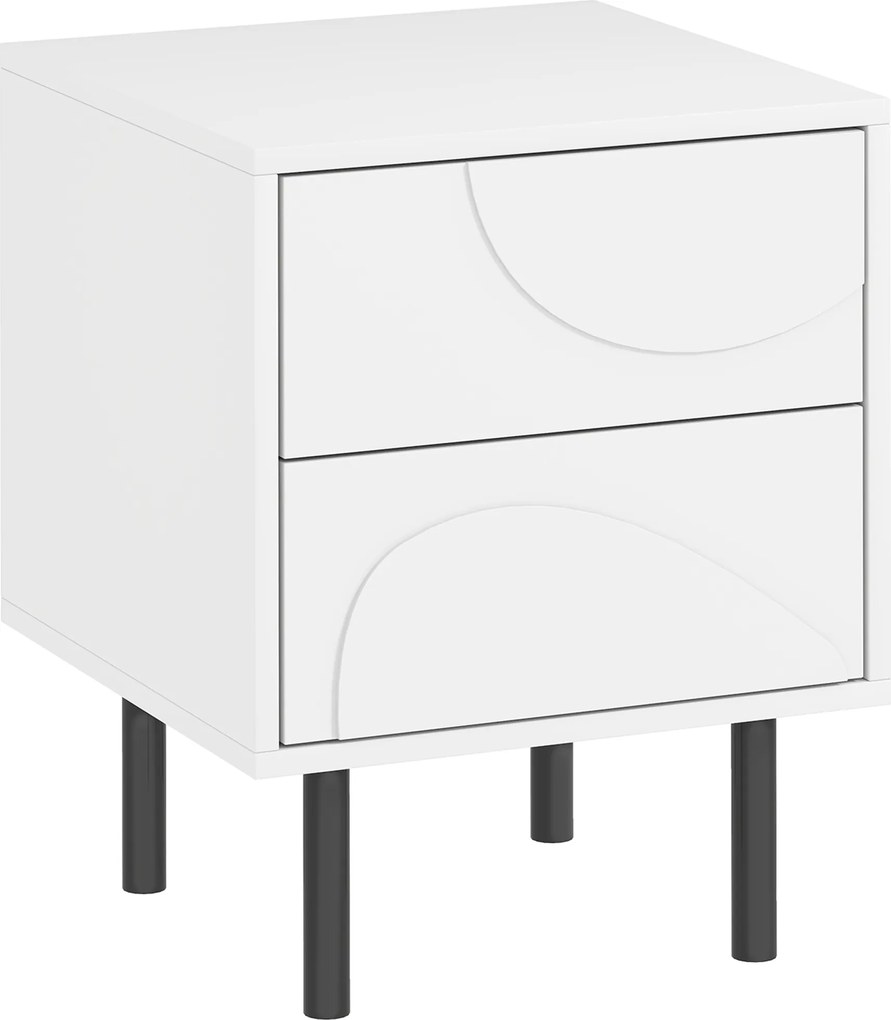 HOMCOM Noptieră, masă de alături cu 2 sertare cu deschidere prin apăsare, picioare din oțel, 40 x 40 x 50 cm, alb | Aosom Romania