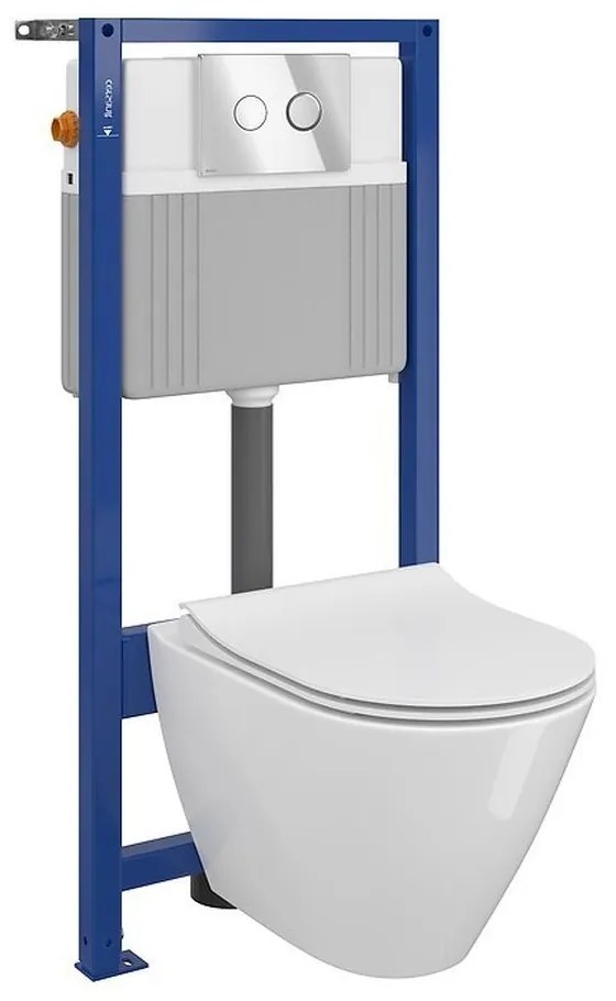 Set vas wc suspendat City cu capac soft close, rezervor incastrat pneumatic si clapeta crom lucios