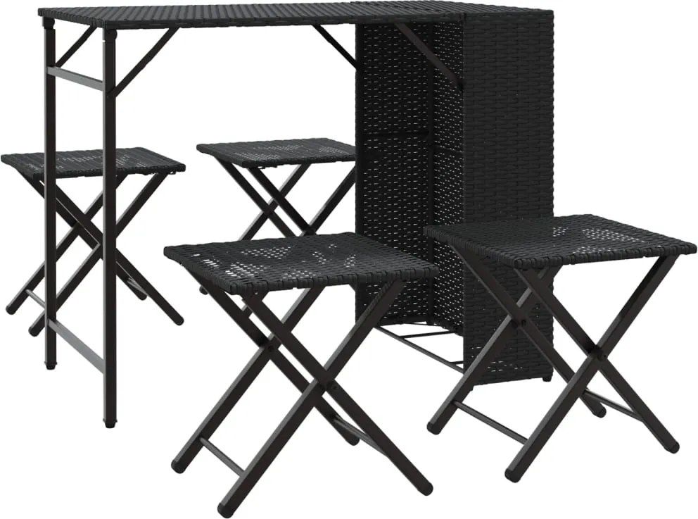 vidaXL Set mobilier de grădină, pliabil, 5 piese, negru, poliratan