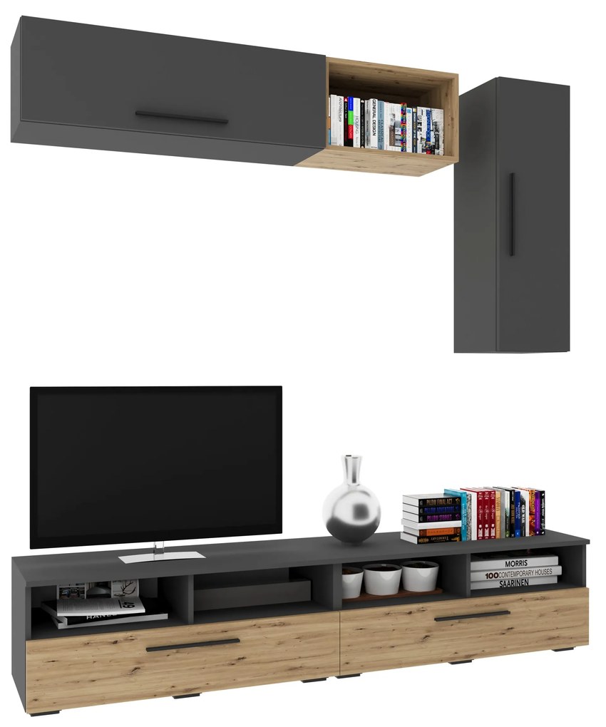 Living Kos V13, Antracit/Stejar Artisan, L 190 cm