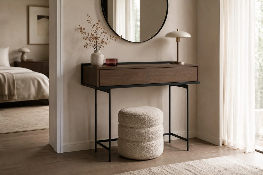 Masa toaletă Zenar 100 cm cu sertare - nuc elegant / negru