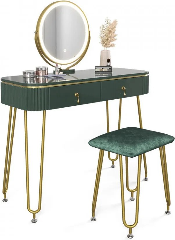 Masuta machiaj cu Oglinda LED si 2 Sertare pentru Cosmetice, Set Masa toaleta 100 cm, masuta cosmetica, vanity - SEV203