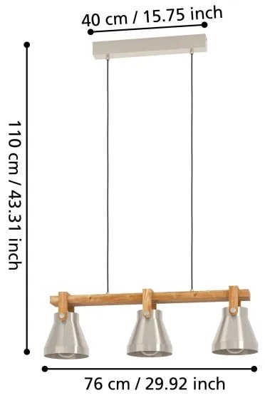 Lustră pe cablu CAWTON Eglo 43952 3xE27/40W/230V