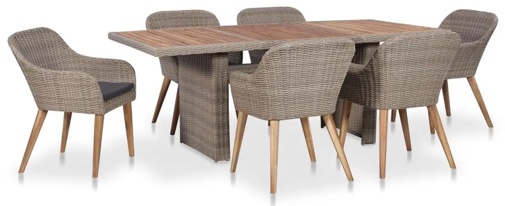 vidaXL Set mobilier de exterior cu perne, 7 piese, poliratan