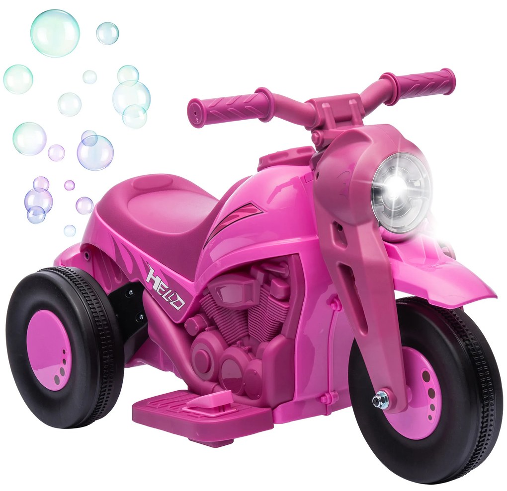 AIYAPLAY Moto electrică copii 2-5 ani, 3 roți, 6 V, 3 km/h, cu funcție de bule, efecte luminoase și sonore, roz | Aosom Romania