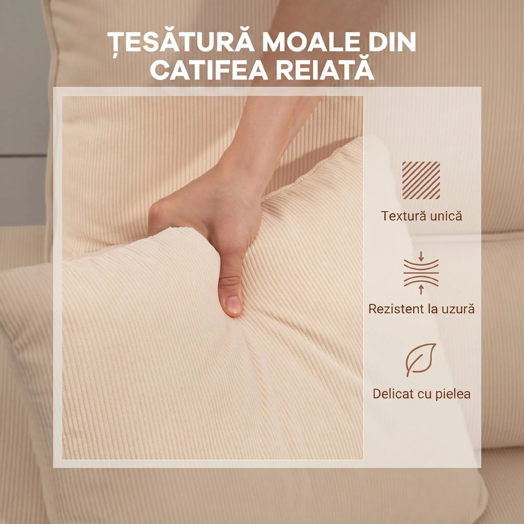 HOMCOM Canapea Extensibilă în Formă de L cu Spațiu de Depozitare și 2 Perne Bej | Aosom Romania
