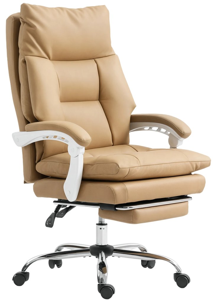 HOMCOM Scaun de Birou Ergonomic cu Suport Lombar, Brate Pliabile, Suport pentru Picior Maro Deschis | Aosom Romania