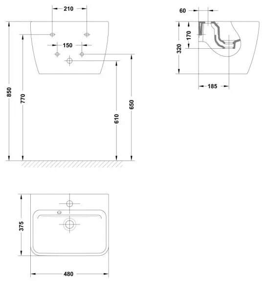 Lavoar suspendat alb 48 cm, cu piedestal integrat, Gala Emma Square