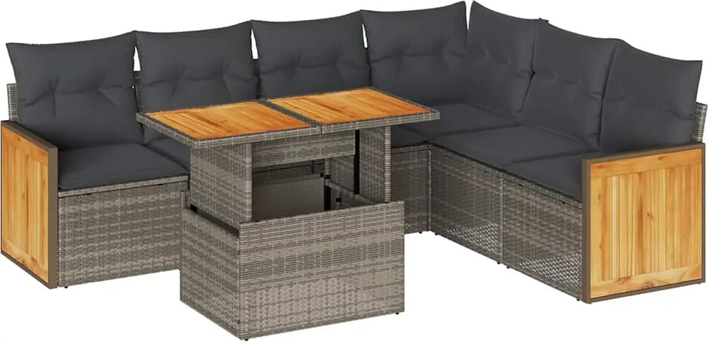 vidaXL Set canapele grădină cu perne 7 piese gri poliratan/lemn acacia