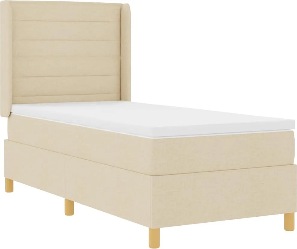 vidaXL Pat cu arcuri cu saltea cu headboard Crem 90 x 190 cm țesătură