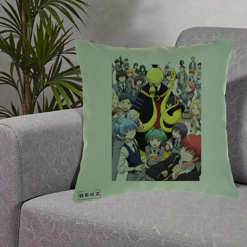Perna Personalizata Assassination Classroom Grup Complet Anime, 40x40 cm, Verde, Husa Detasabila, Perna Inclusa, BEKZ®