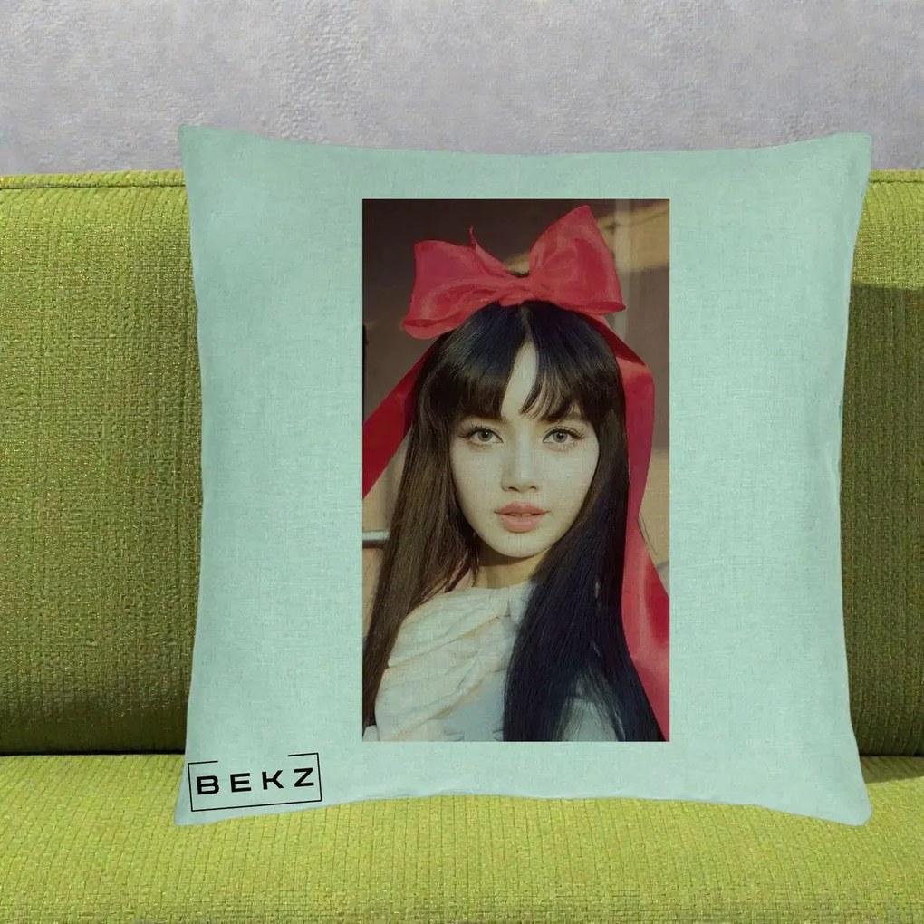 Perna Personalizata K-pop BLACKPINK Rose cu Funda Rosie, 40x40 cm, Verde Menta, Husa Detasabila, Perna Inclusa, BEKZ®