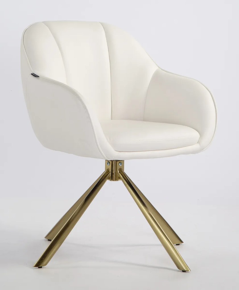 HR2055N Scaun Alb din Piele Ecologica cu Bază Aurie