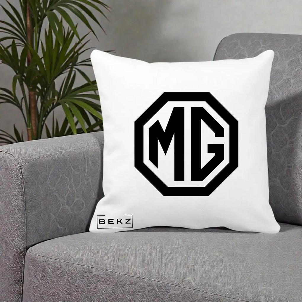 Perna Personalizata cu emblema MG, 40x40 cm, Alba Mata, Husa Detasabila, Perna Inclusa, BEKZ®