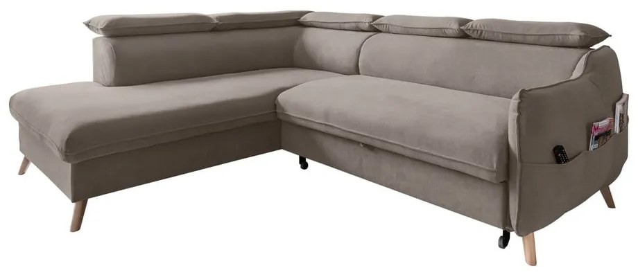 Colțar maro deschis extensibil cu tapițerie din catifea (cu colț pe partea stângă ) Sweet Harmony – Miuform