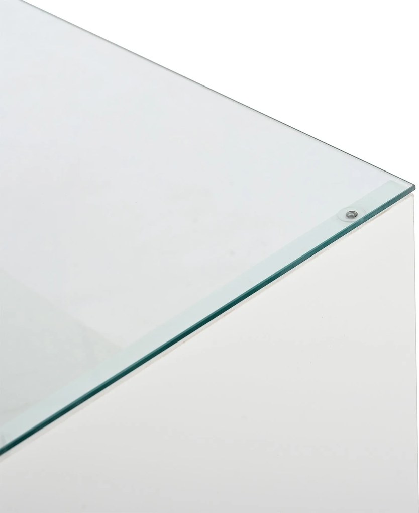 Masă de cafea cu spațiu de depozitare, iluminare ambientală LED, blat din sticlă și 2 sertare, 105x50x35 cm, Alb