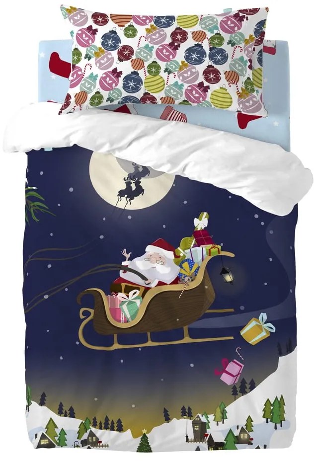 Lenjerie de pat din bumbac pentru pilotă și pernă copii Mr. Fox Merry Christmas, 115 x 145 cm