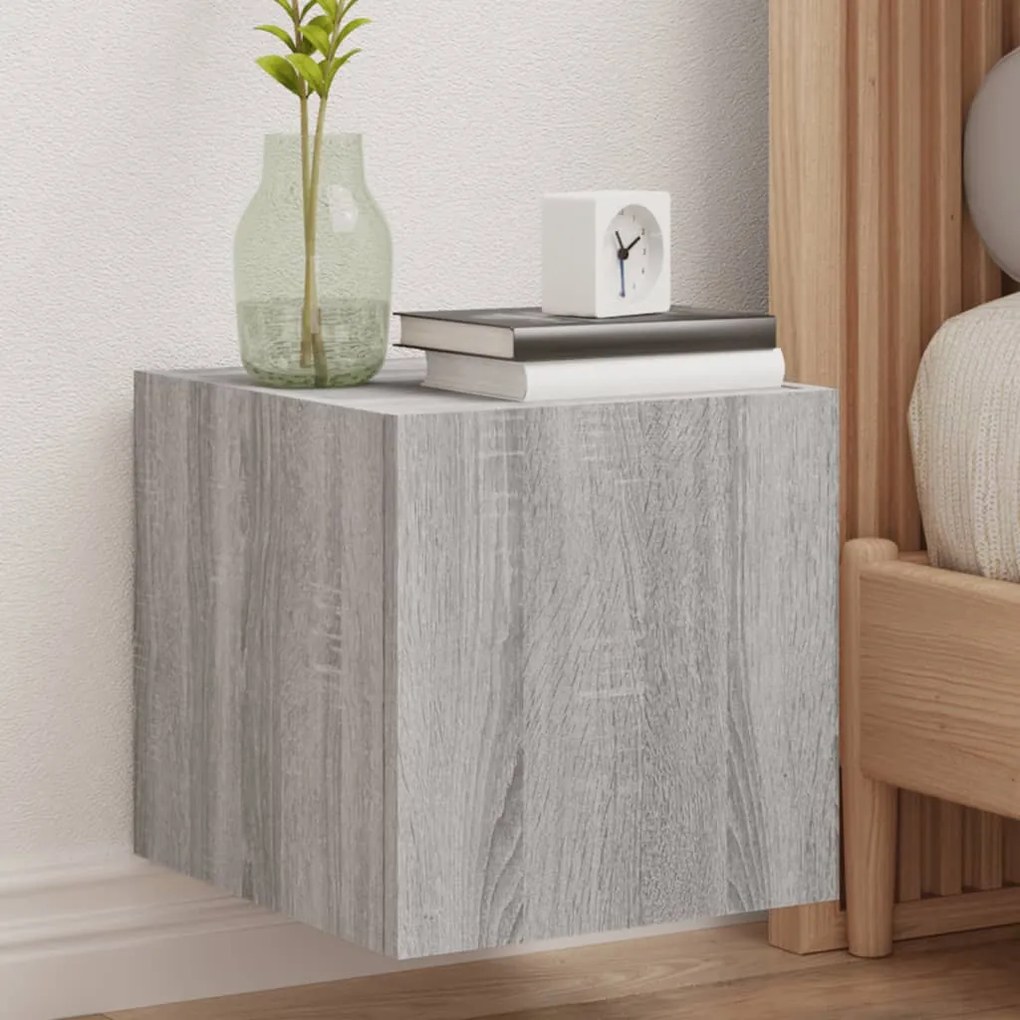 vidaXL Comodă TV de perete cu lumini LED, gri sonoma, 30,5x35x30 cm