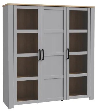 Vitrina Cu 3 Usi Behalf Stejar Riviera Si Stejar Gri, 151.1 Cm