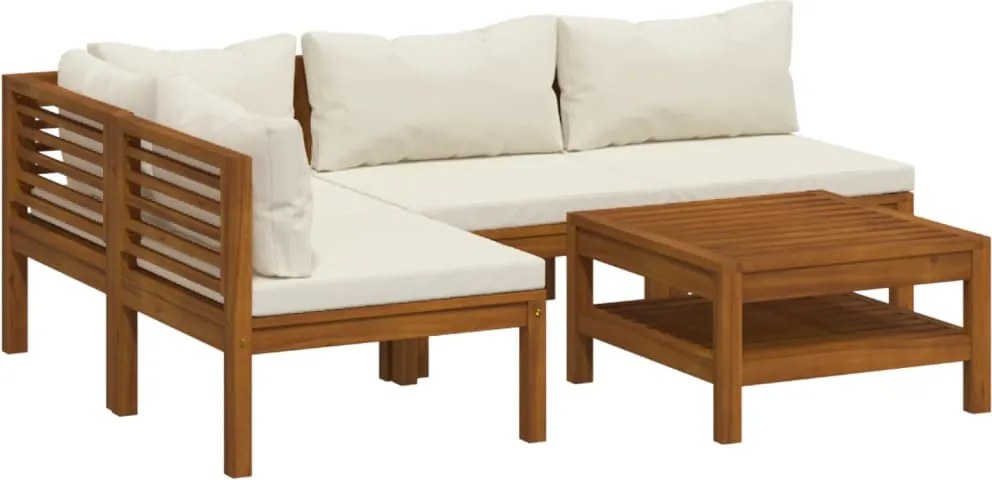 vidaXL Set mobilier grădină cu perne crem, 5 piese, lemn masiv acacia