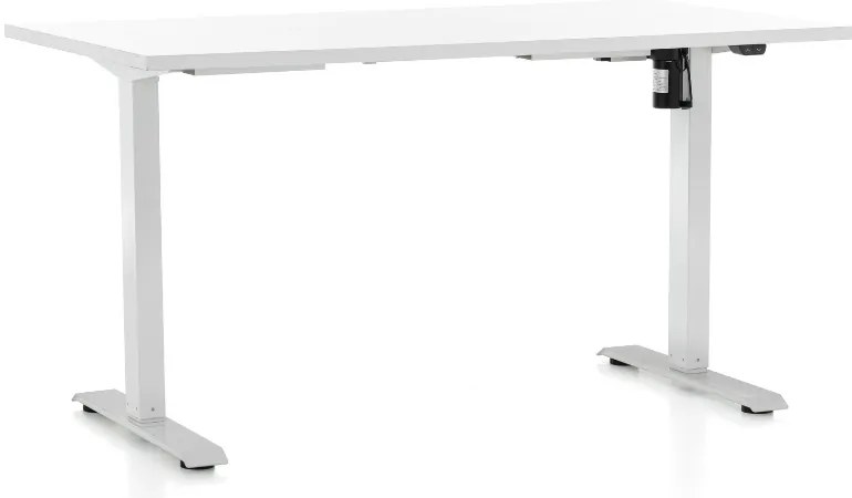 Masa inaltime reglabila OfficeTech A, 140 x 80 cm, bază albă, alb