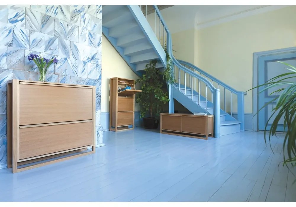 Pantofar în culoare naturală cu deschidere înclinată cu bancă cu aspect de lemn de stejar NewEst – Woodman