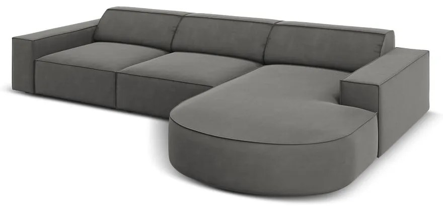 Colțar gri cu tapițerie din catifea (cu șezlong pe partea dreaptă) Jodie - Micadoni Home