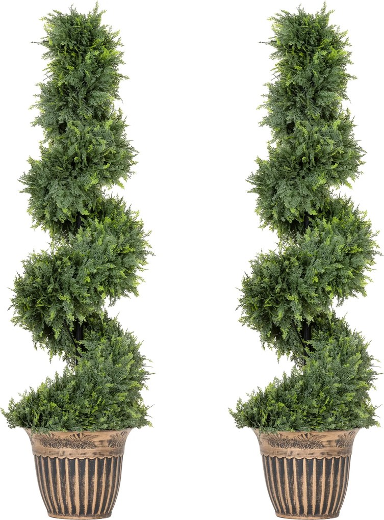 HOMCOM Set 2 Chiparoși Artificiali Spiralați 120 cm cu Ghiveci, pentru Decor Interior și Exterior, Verde | Aosom Romania