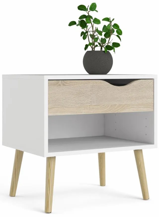 Tvilum Noptiera alba cu decor de stejar sonoma OSLO 75394
