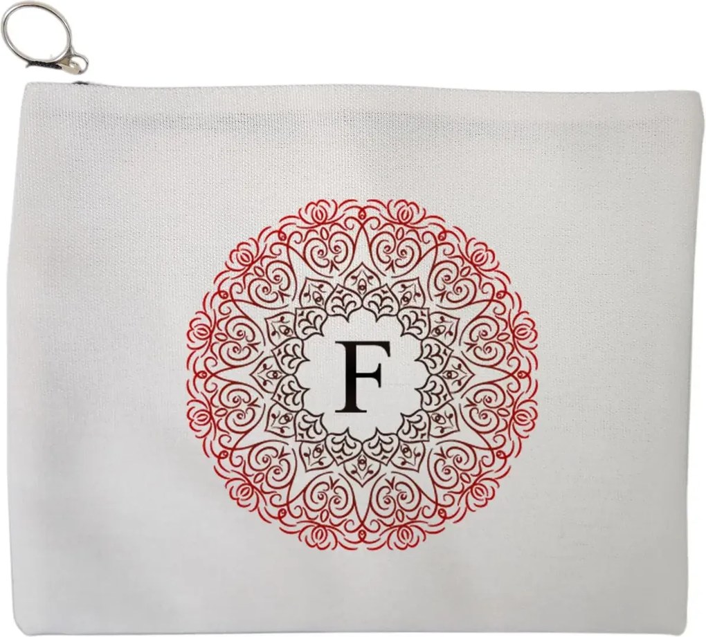Portfard Cosmetice tip Plic, Cu litera F si Mandala, 23x18 cm, Alb, BEKZ®