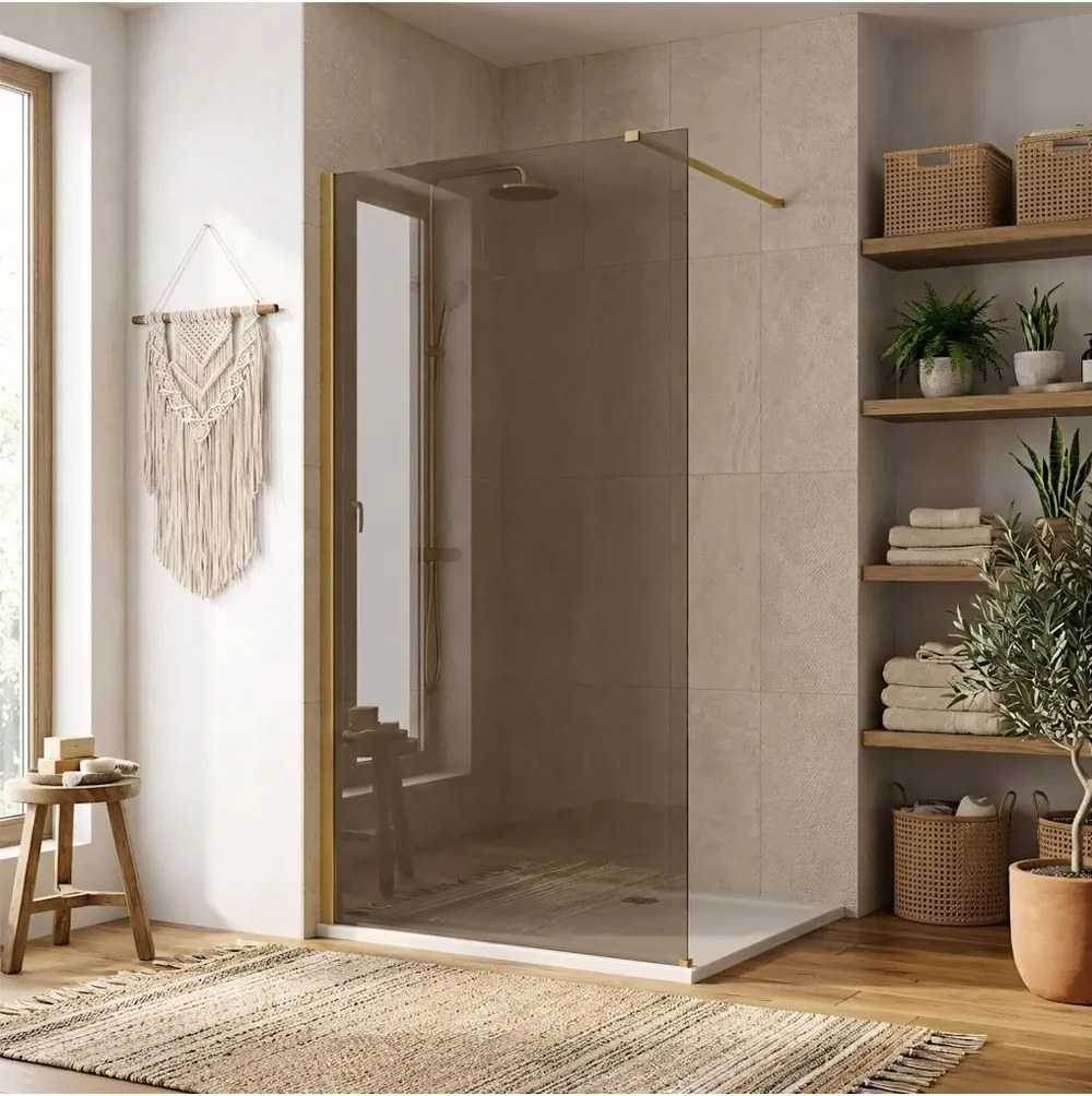Paravan de dus fumuriu Rea Flexi Brown 100 cm auriu periat