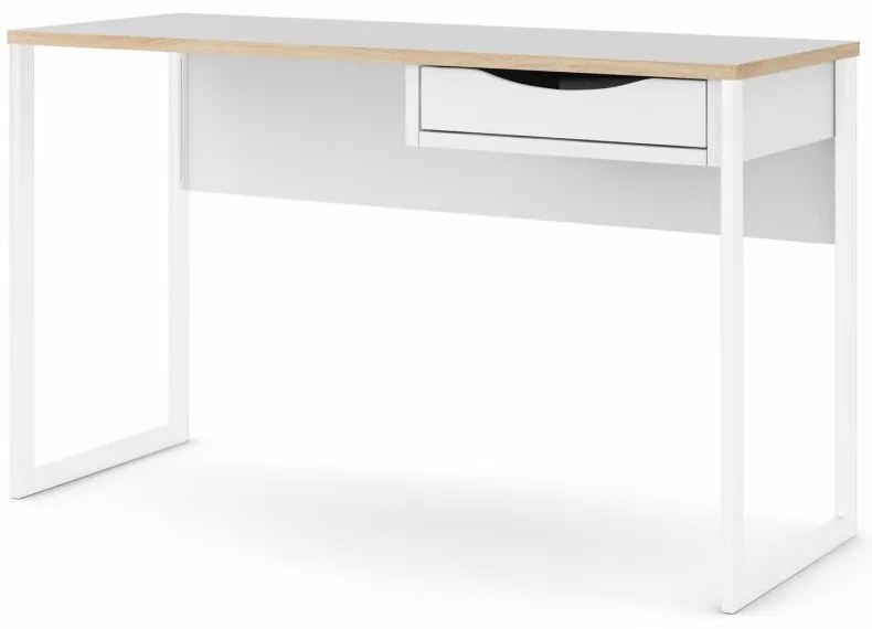 Birou alb EFREM PLUS 512 cu 1 sertar si blat cu decor stejar