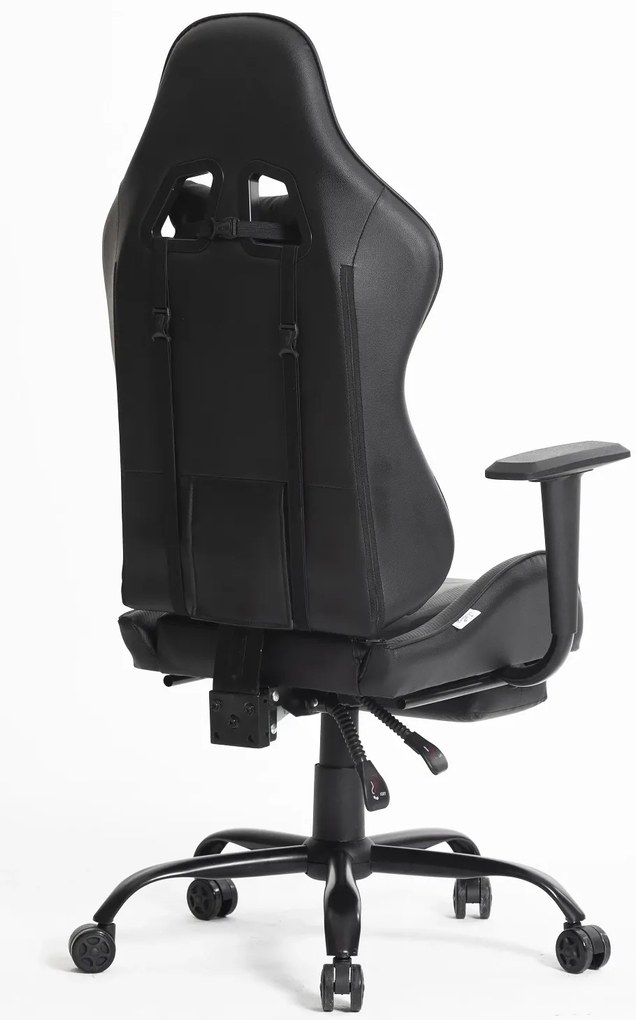 RESIGILAT- Scaun gaming, ergonomic, suport lombar cu masaj, spătar rabatabil 90-150°, suport pentru picioare, rezistent 150 kg, piele PU, Negru