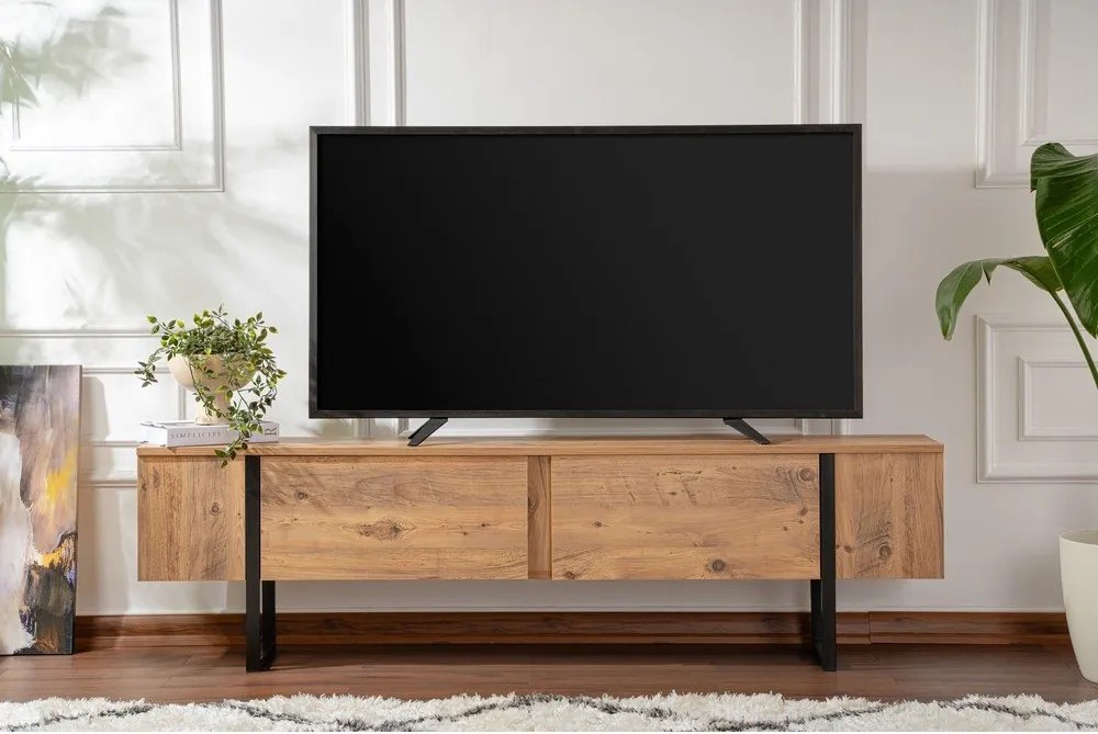 Comodă TV în culoare naturală cu aspect de lemn de pin 180x50x29,5 cm Serenity – Kalune Design