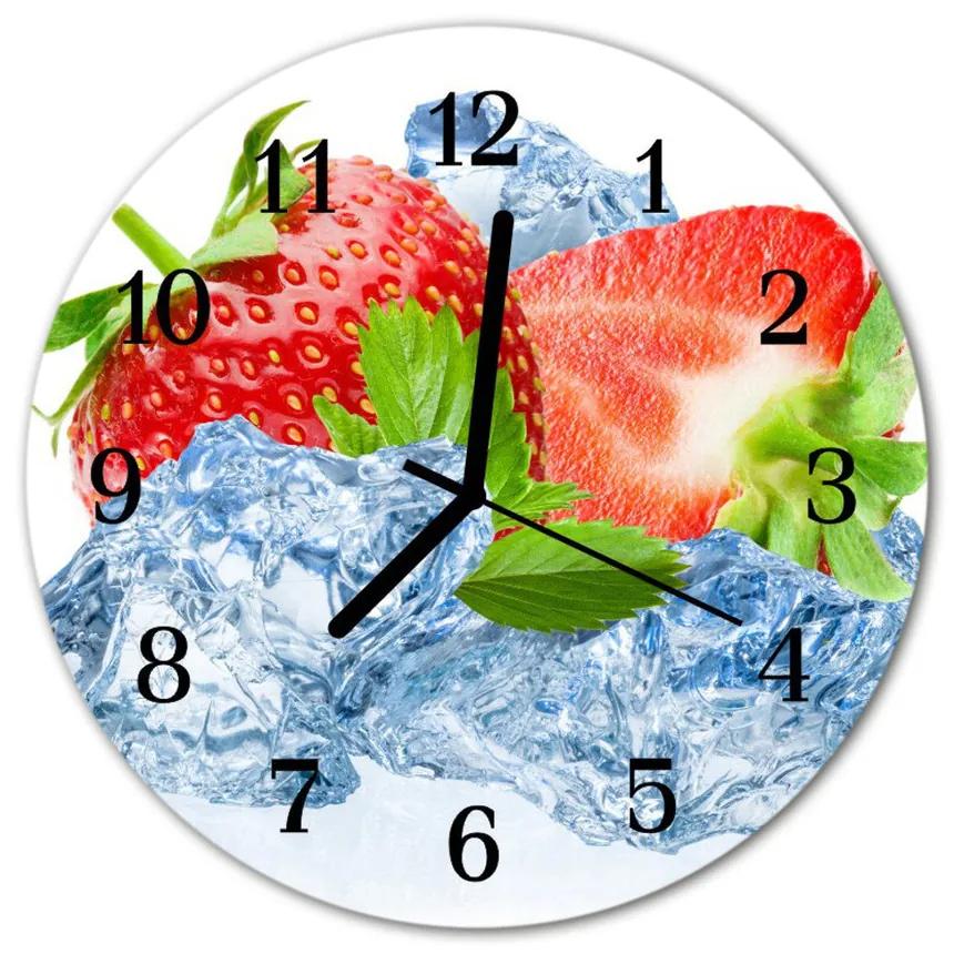 Ceas de perete din sticla rotund Căpșunile înghețată de fructe de gheață roșu