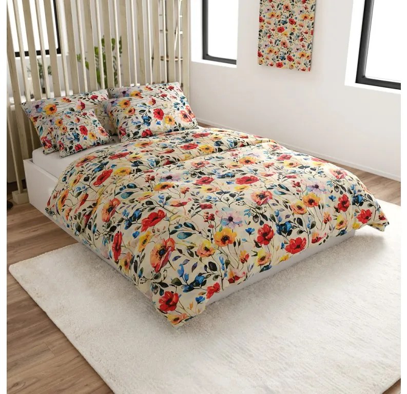 Lenjerie de pat creponata FLOREEN crem Dimensiune lenjerie de pat: 70 x 90 cm | 140 x 200 cm