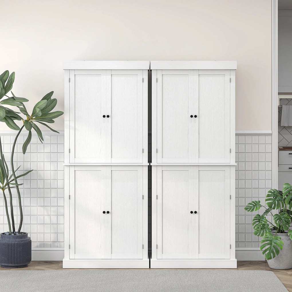HOMCOM Dulap Înalt de Bucătărie cu 6 Rafturi și 2 Uși, Dulap cu Rafturi Reglabile din Lemn, 76x40,5x184 cm, Alb | Aosom Romania