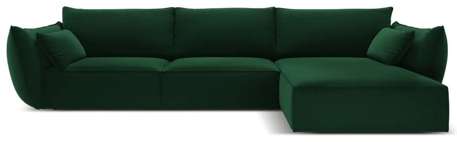 Colțar verde închis cu tapițerie din catifea (cu colț pe partea dreaptă, cu șezlong) Vanda – Mazzini Sofas