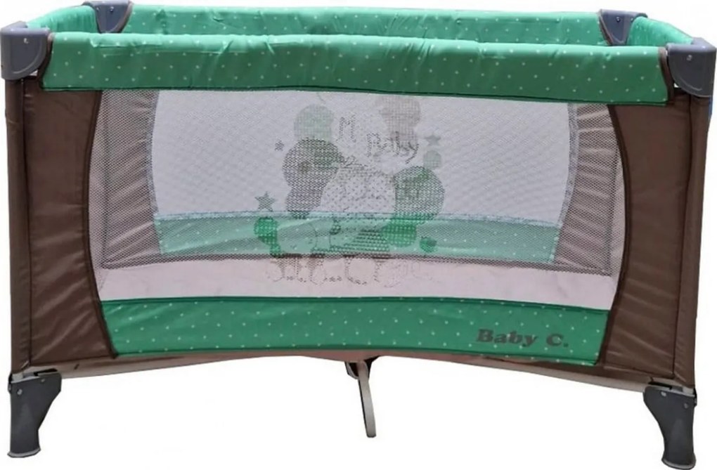 Patut Pliabil si Tarc copii Baby Care™ PRO FMG, 120X60 cm, 2 Niveluri de inaltime, Cu geanta transport inclusa, Plasa insecte, Maron cu Verde