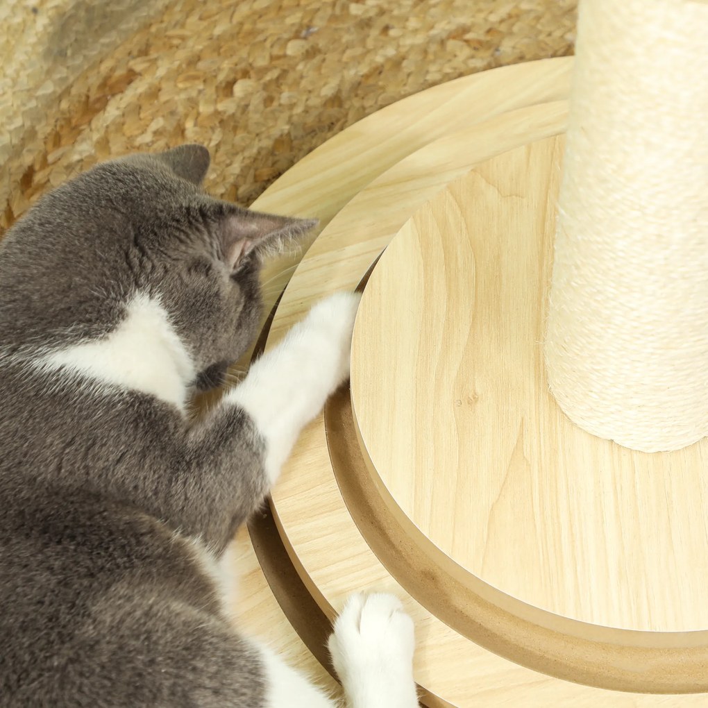 PawHut Copac de zgâriat pentru pisici, 69 cm, stâlp de zgâriat din sisal, traseu cu bile, minge de joacă, jucărie cu pană, design 4-în-1, alb crem | Aosom Romania