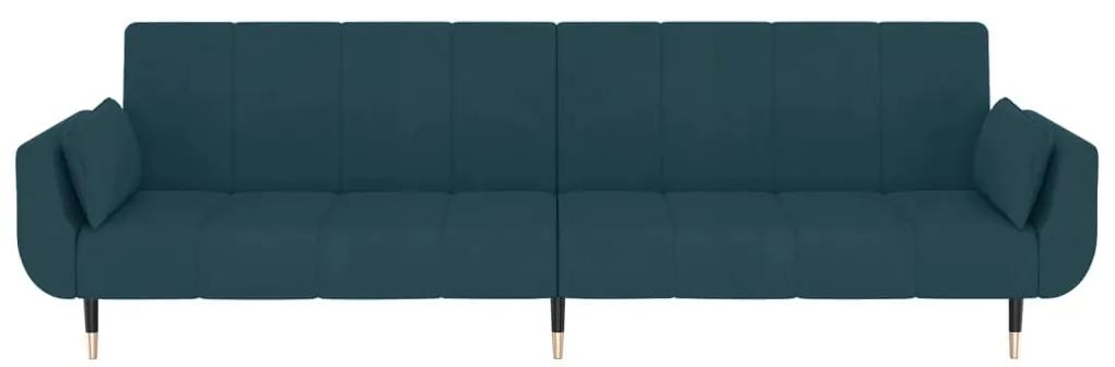 Canapea extensibila cu 2 locuri, 2 perne, albastru, catifea Albastru, Fara scaunel pentru picioare Fara scaunel pentru picioare
