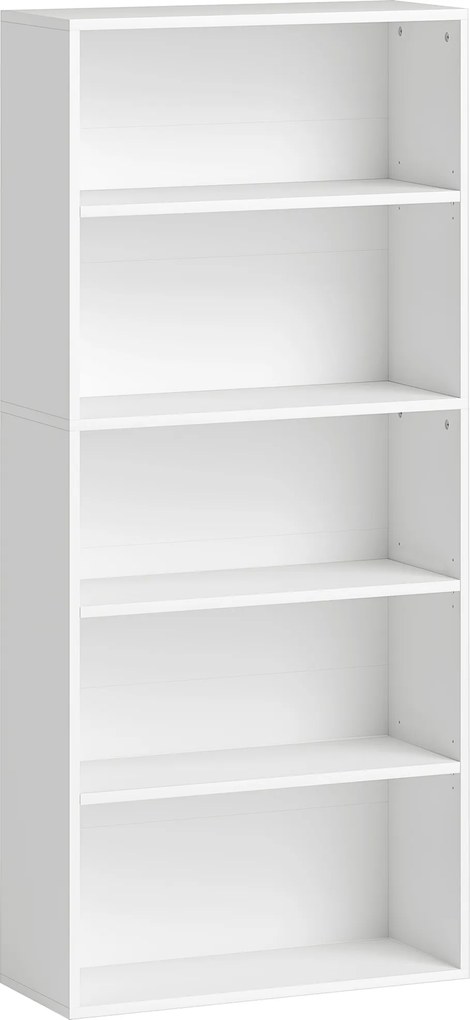 HOMCOM Bibliotecă cu 5 Niveluri și Rafturi Ajustabile, 60x24x133,5 cm, Alb | Aosom Romania