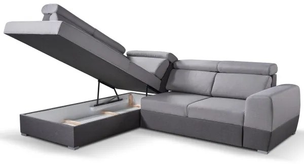 Canapea colțar extensibilă în L MATRIX gri cu spațiu de depozitare, stânga