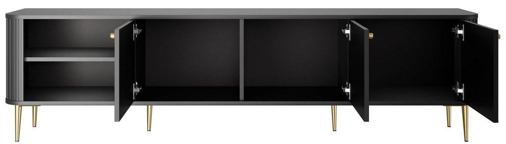 Comodă TV Vesper 3D 187 cm - negru / picioare aurii