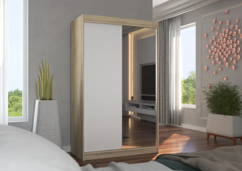 Dulap cu usi glisante si oglinda 120x200 cm, Rewena, ADRK Furniture (Culoare: Casmir)