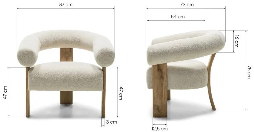 Fotoliu design crem KOKEI, stejar