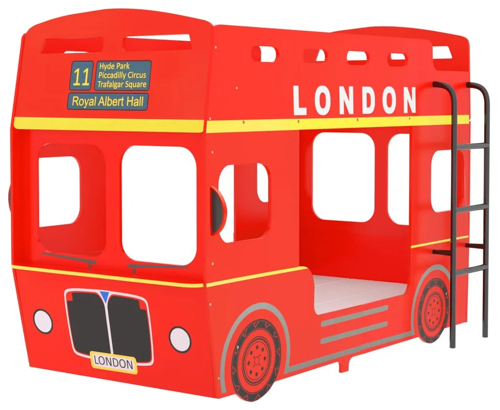 323152 vidaXL Pat supraetajat, autobuz londonez, roșu, 90 x 200 cm, MDF