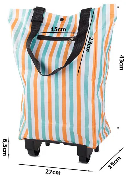 Geanta pe roti STRIPES 49,5x27 cm, alba cu dungi