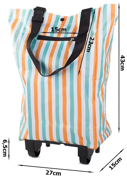 Geanta pe roti STRIPES 49,5x27 cm, alba cu dungi
