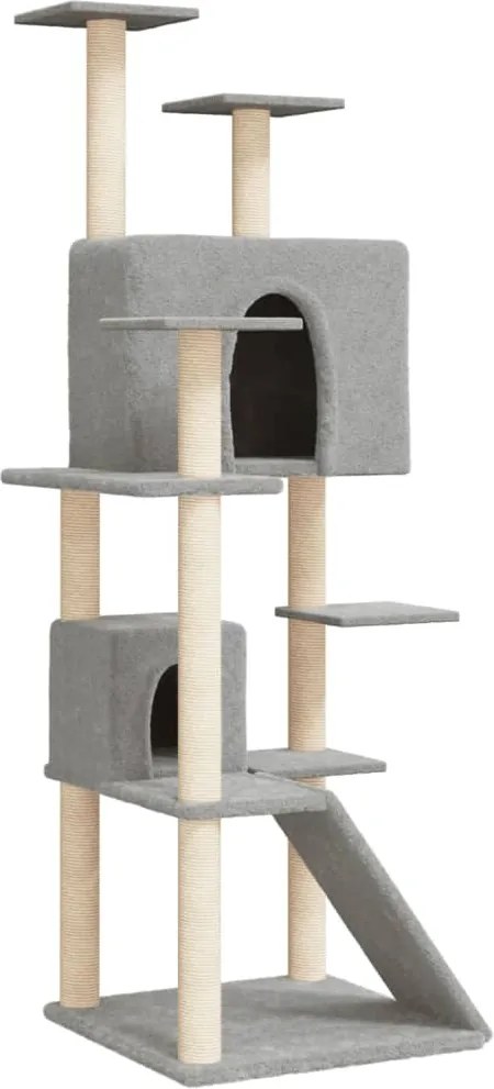 vidaXL Ansamblu de pisici, stâlpi din funie sisal, gri deschis, 153 cm